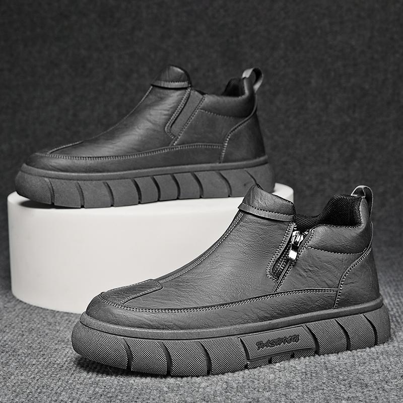 Men's Ankle Boots Autumn Fashion Versatile Casual Shoes Tooling Boots Comfortable Outdoor Male Sports Walking Shoes with Zippers