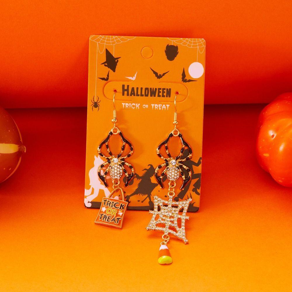 Rhinestone Halloween Earrings Ghost Spider Dangle Earrings Punk Pumpkin Ear Studs  Party