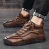 Men's High-top Casual Sneakers Handmade Leather Shoes Plus Size 39-48 Spring & Autumn