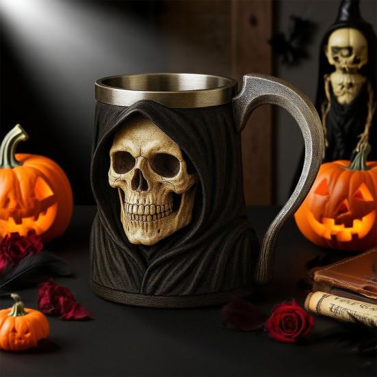 Halloween Skjelett Krus Gotisk Kaffekopp Resin Tekopp Kreativt Drikkeglass for Kjøkken Restaurant Fest Utendørs