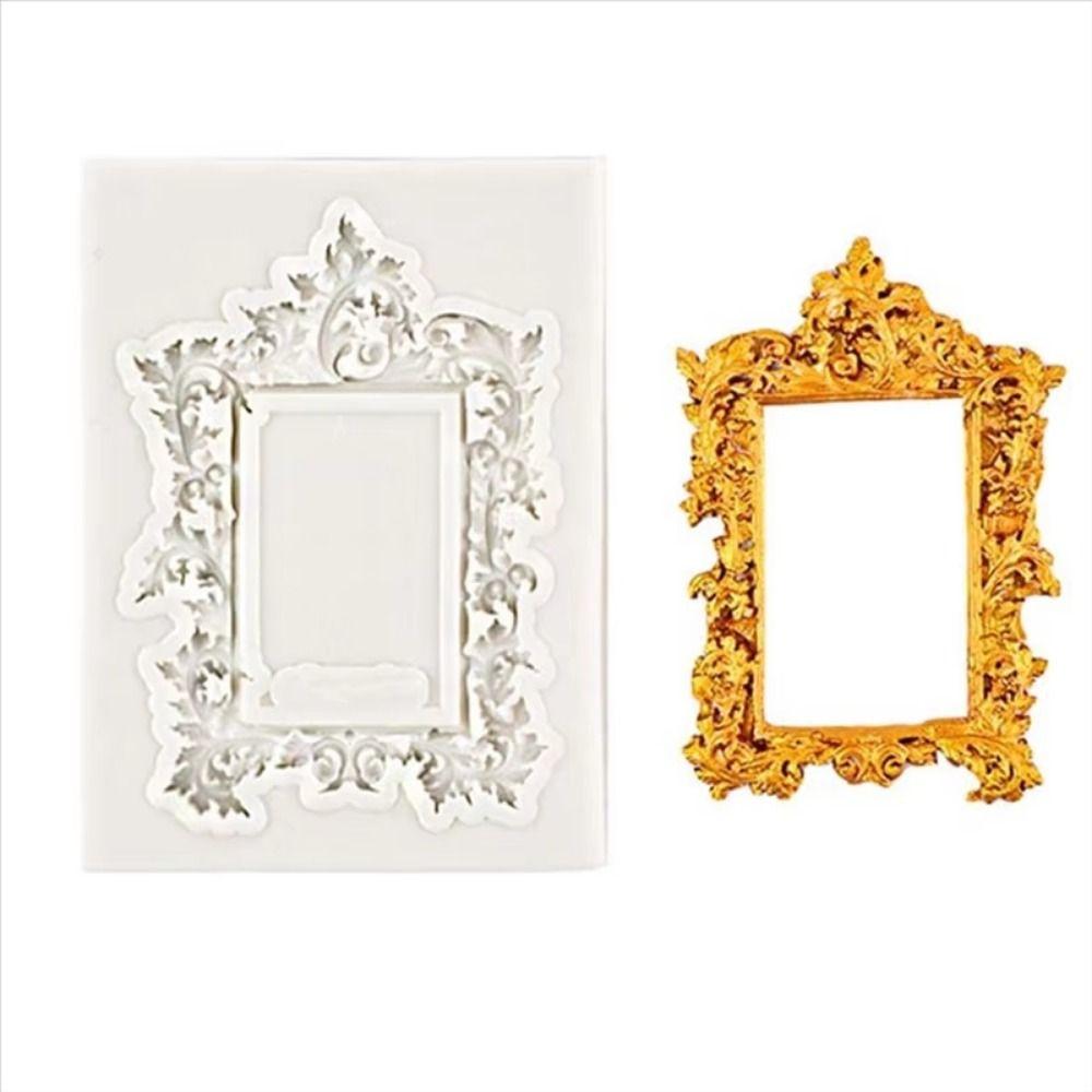 4Pcs Baroque Photo Frame Fondant Molds Vintage Embossed Design Silicone Frame Molds Soft Solid Color Air Dry Clay Molds