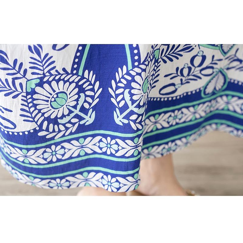 DIMANAF 2025 Plus Size Summer Dress Women New Vintage Printing O-Neck Loose Casual Dress Long Dress Maxi