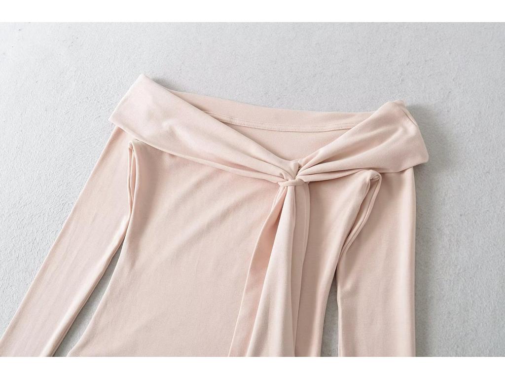 Trendy Women's One-Shoulder Ribbon Long-Sleeve Top - Sexy Casual Base Layer