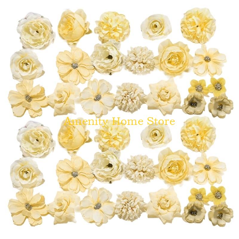 F26C Set of 40 Silk Flower Assortment Colorful Artificial Florals Roses Dahlias Peonies for Event Decoration Party Supplies