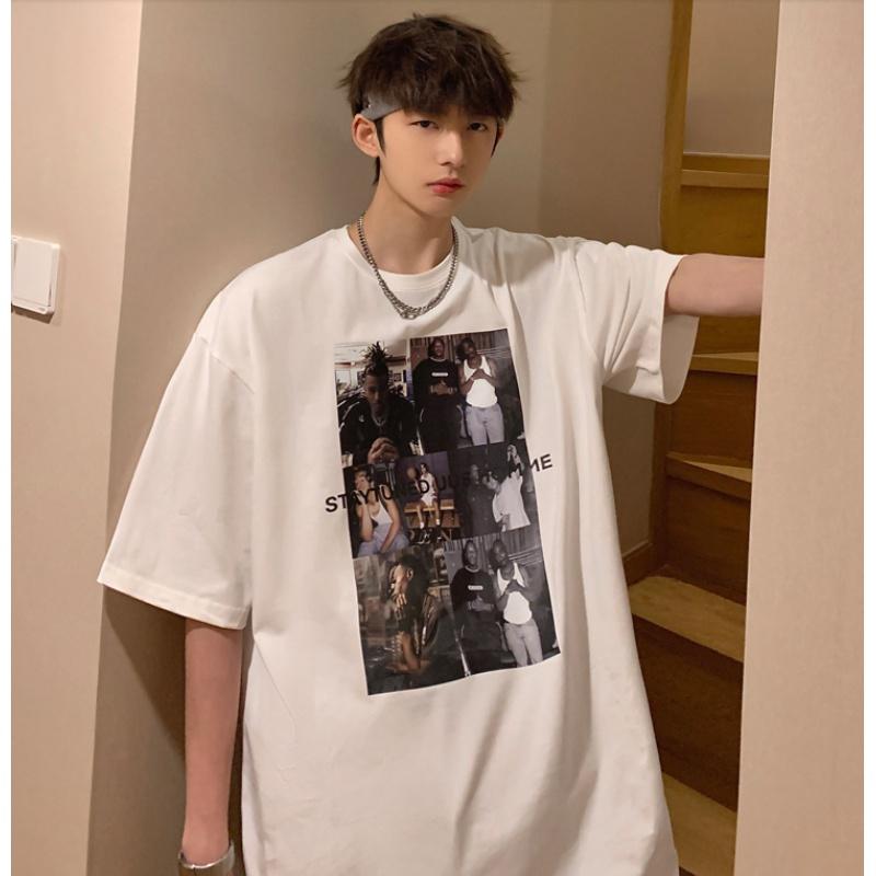 Kortermede t-skjorter for menn Grafisk trykk med halve ermer T-skjorter Pullover T-skjorte Uformell T-skjorte Mann Koreansk Uformell Rundhalset Retro Topper For
