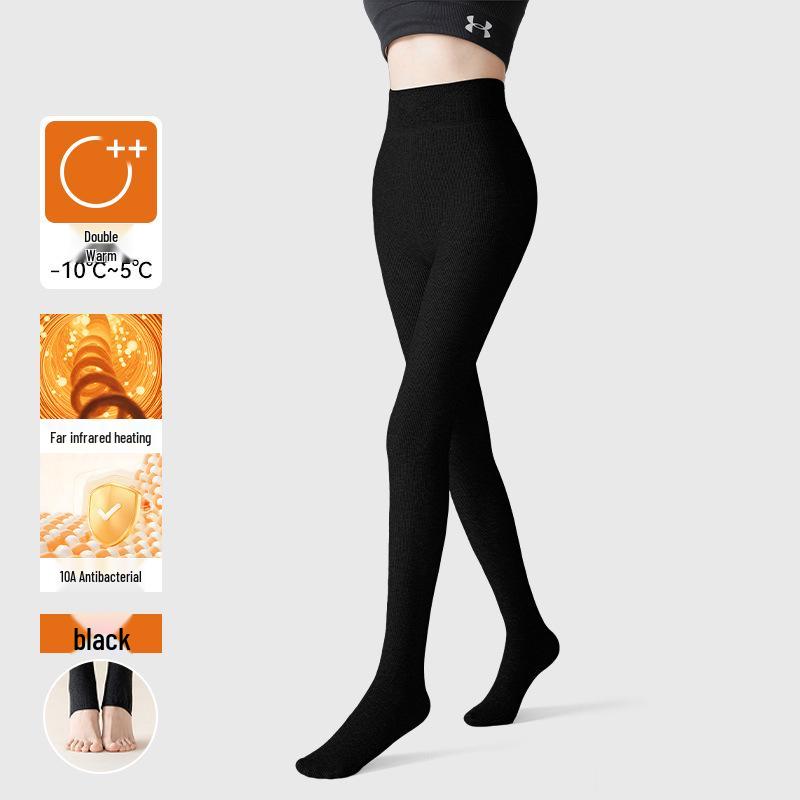 Women's Black Pressure Socks with Fleece: Thick, Micro-Pressure, Non-Slip Footed Pantyhose for Spring, Autumn, Winter