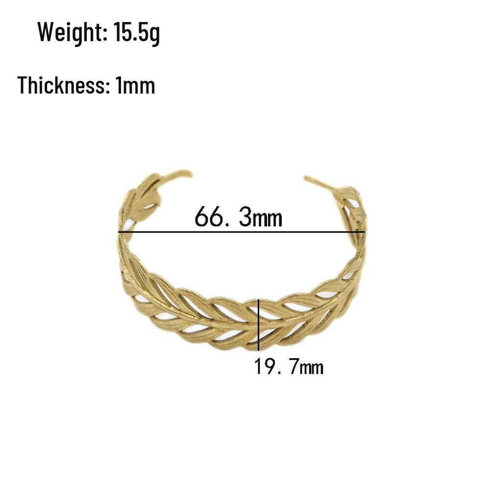 Elegant Brass 3D Feather Bracelet - Women’s High-End Metal Armband & Ring Set