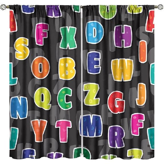 

Детские шторы с алфавитом ABC, мультяшные, космос, слова, забавные, образовательные, для обучения, затемняющие, оконные драпировки для спальни, гостиной, кухни, кафе, декор 20 W x 45 L (Pack of 2)