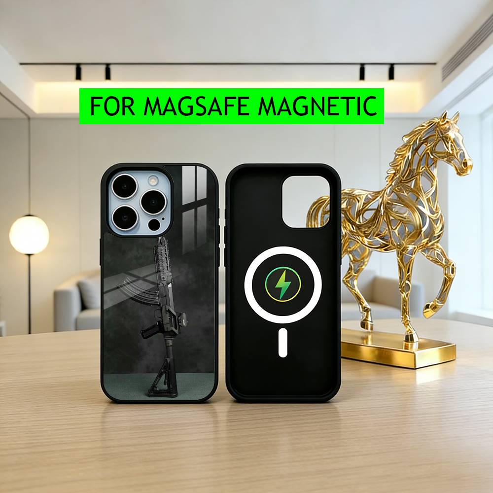 Cool AK47 Handgun G-Gun Phone Case For iPhone17,16,15,14,13,12,11 Plus,Pro Magnetic For Magsafe Wireless Charging