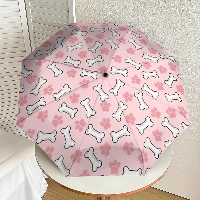 

1pc Dog Bone Footprint Pattern Umbrella with Plastic Handle,Suitable for All Seasons Home Travel Outdoor UmbrellaDD1594