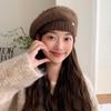 Women's Korean Style Woolen Beret: Versatile, Solid Color, Knitted, Warm, Windproof, with Metal Label for Autumn and Winter