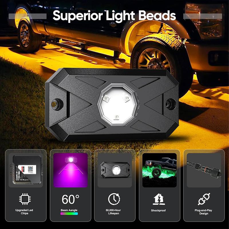 Underbelysning Rock Lights 8 /12 Poddar RGB LED Flerfärgade App Fjärrkontroll Musikläge Bra För Pickup ATV RZR UTV Chassibelysning
