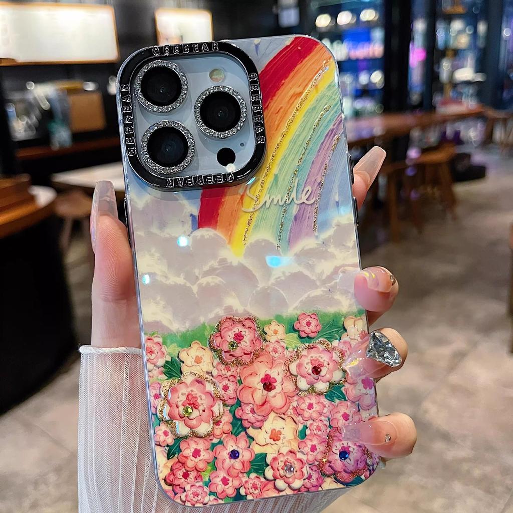 Rainbow Oil Painting Butterfly Suitable for Apple 16 Mobile Phone Case IPhone 15 ProMax Blue Flash Lens 14 Protection Case
