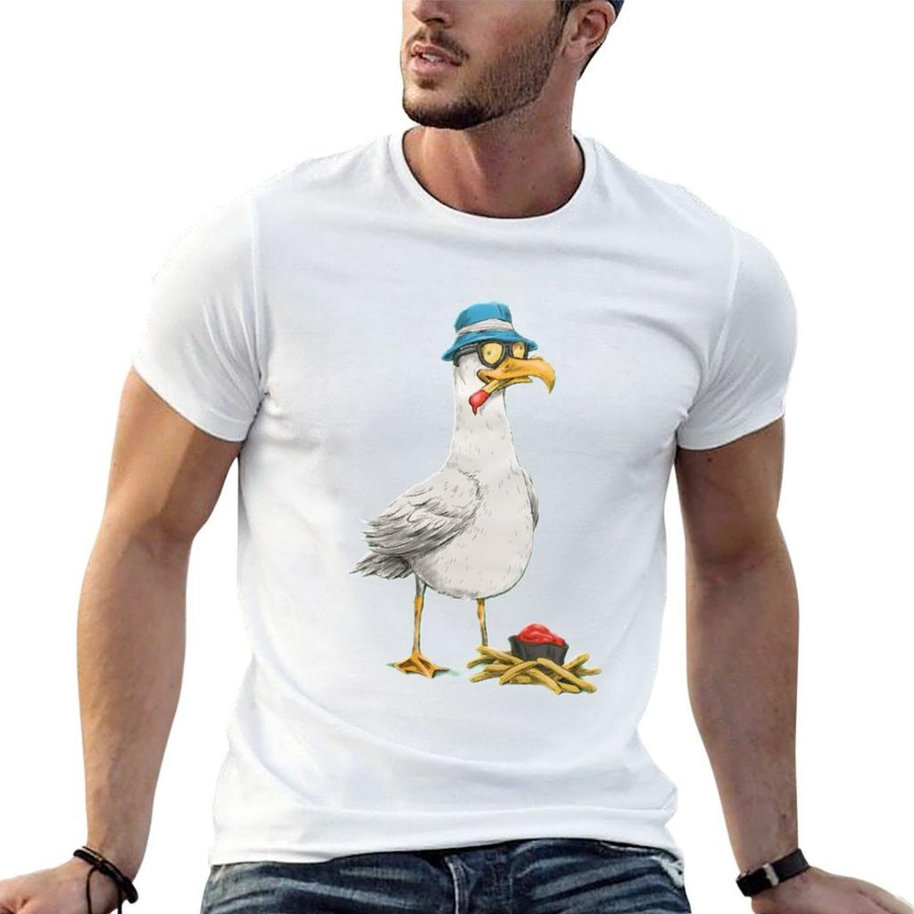 T-shirt Classica Gabbiano Con Patatine Fritte T-shirt con Fantasia alla Moda Per Uomo
