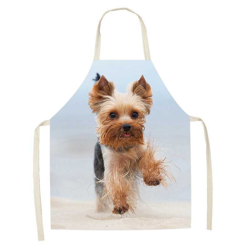 Bakery Cooking Kitchen Apron Cute Dog Pattern Printed Apron Women's Sleeveless Linen Apron Men's and Women's Children's Bibs