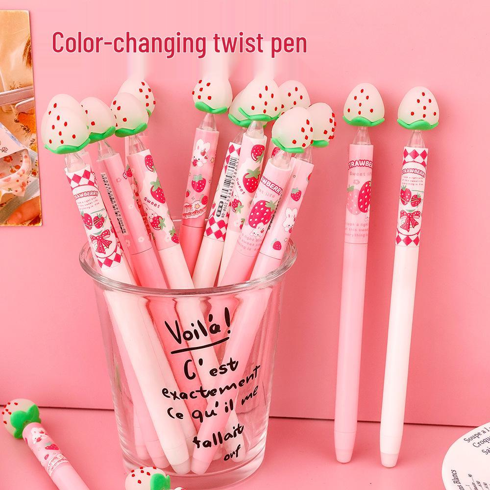 Strawberry Color-Changing Erasable Pen - Cute Heart Twist Ballpoint for Students