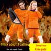Men's and Women's Plus Velvet Thick Thermal Underwear Suit for Middle-aged and Elderly - Solid Color Winter Set