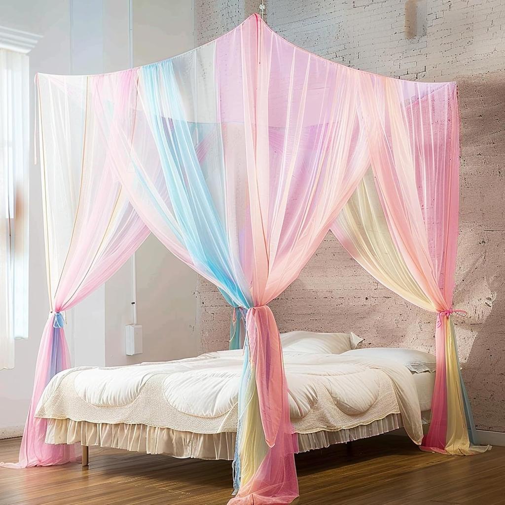 Quadrangle Mosquito Net Floor To Ceiling Bed Curtain Double Opening Mosquito Net Mosquito Proof Net Cover Fit for All Bed Sizes