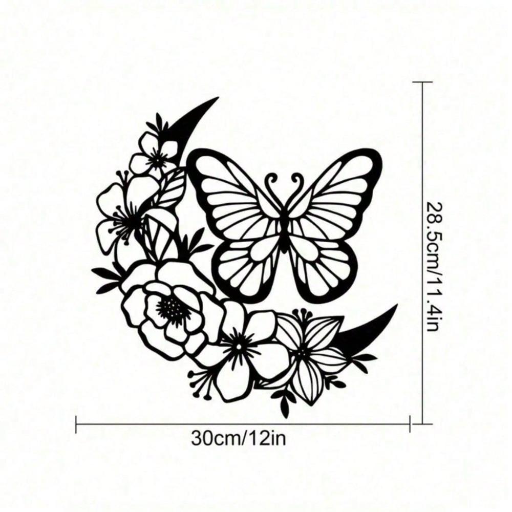 Butterfly Moon Phase Metal Wall Art Bohemian Decor Waterproof Rustproof for Indoor Outdoor Home Garden Aesthetic Gift