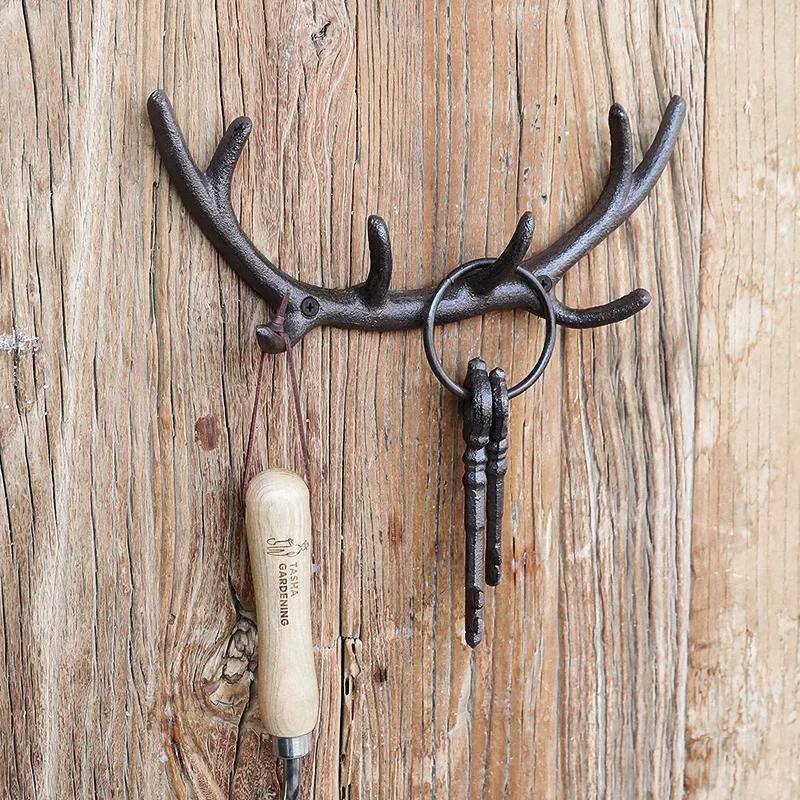 2pcs Cast Iron Retro Iron Art Antler Key Hook Store Bar Wall Decoration Home Courtyard Garden Creative Wall Hooks Holiday Gifts