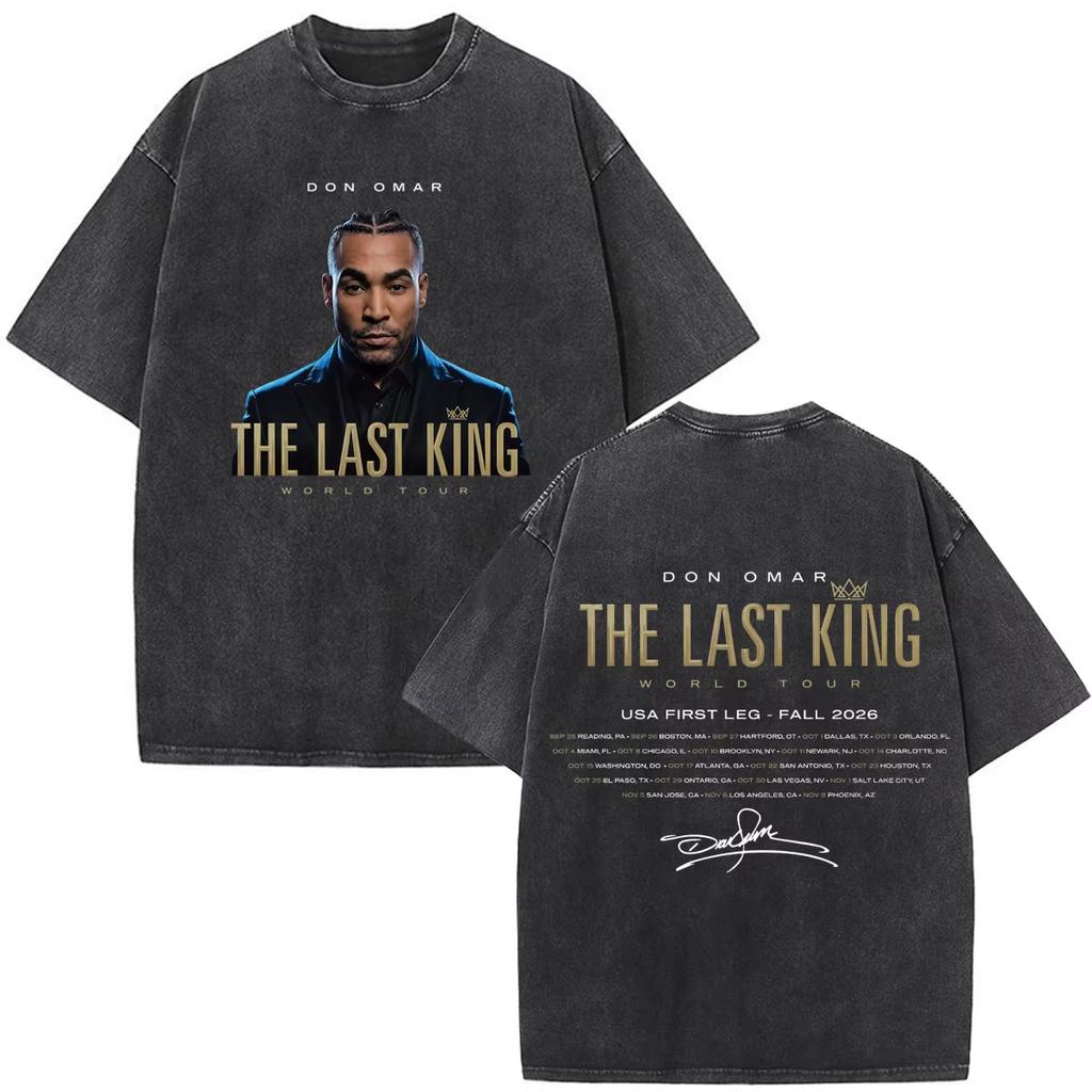 Rapper Don Omar The Last King Tour 2026 Stampa Vintage Lavata T-shirt Uomo Donna Moda T-shirt Leggere Traspiranti e Comode