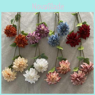 Long Stem 2 Head Dahlia Artificial Silk Flowers For Wedding Home Decor Photo Props Diy