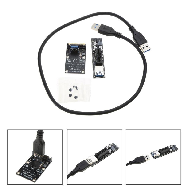 Graphics Cards Connector MINI PCI-E to PCI-E X1 Card Extension Port Adapter Riser Card with 30cm USB 3.0 Cable Durable