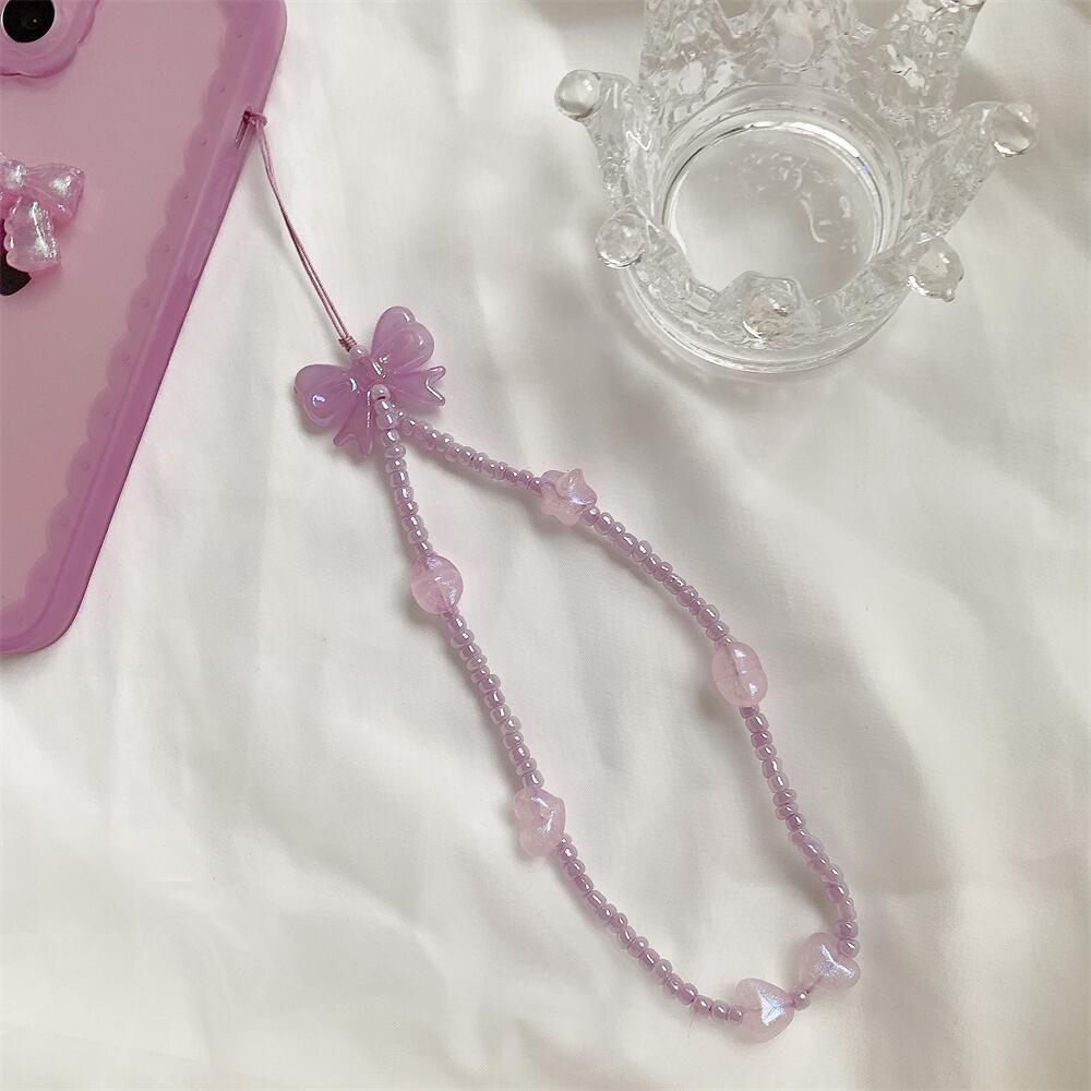 Bracelet de perles d'amour pour femmes, petit nœud en cristal frais, fleurs, amour, chaîne de téléphone portable, anti-chute, accessoires de coque de téléphone portable, DIY