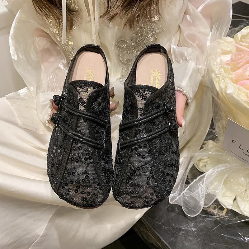 Old Beijing Cloth Shoes Women's 2025 New Lace Breathable New Chinese Style Women's Shoes Temperament Single Shoes Platform Slippers Women