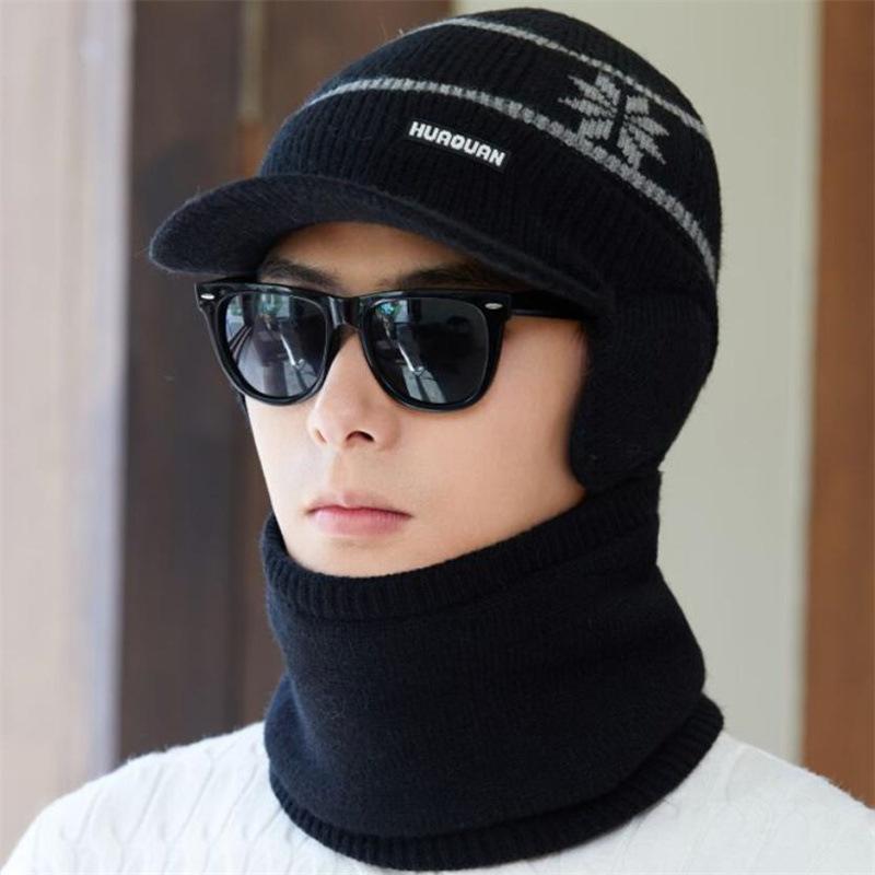 

Hat Men s Winter Velvet Thickened Ear Protection Knitted Hat Outdoor Cycling Warm Cold Hat Cold and Windproof Neck Scarf Suit one size