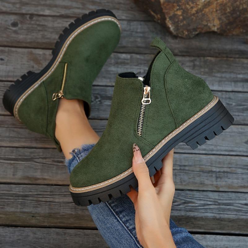 Autumn New Retro Design Casual Zipper Short Boots for Women Comfortable Versatile Non Slip Fashion Thick Soled Ankle Boots