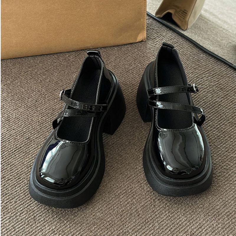 

Туфли в стиле Лолита из лакированной кожи с пряжкой на ремешке, женские туфли Мэри Джейн на толстом каблуке и платформе, милые женские туфли-лодочки на высоком каблуке 2024 года, лоферы 35