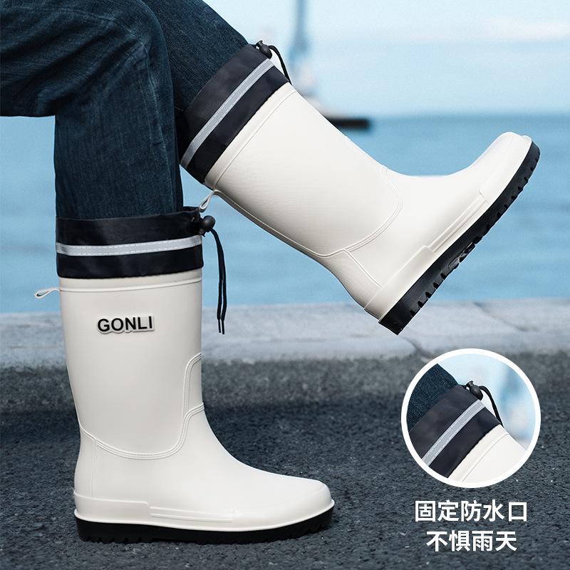 Bundle Mouth Medium Tube Rain Shoes Men's Rain Boots Waterproof Short Overshoes Rubber Shoes Non-slip and Wear-resistant Water Boots Warm Water Shoes