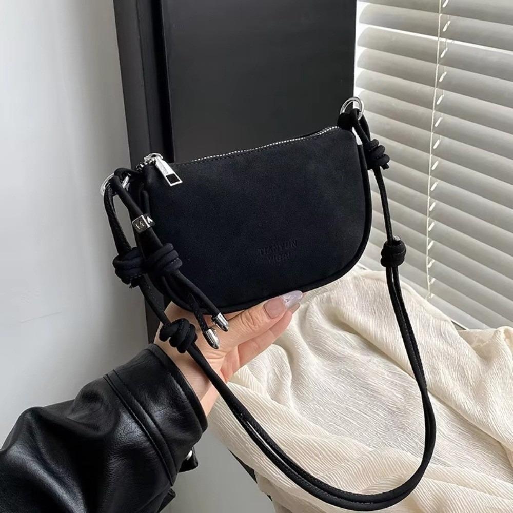 Market-6 Mode Eenvoudig Retro Su&egrave;de Schoudertassen Verstelbaar Effen Kleur Dames Crossbody Tas Draagbaar Lichtgewicht Vrouwen Telefoon Cluch zwart