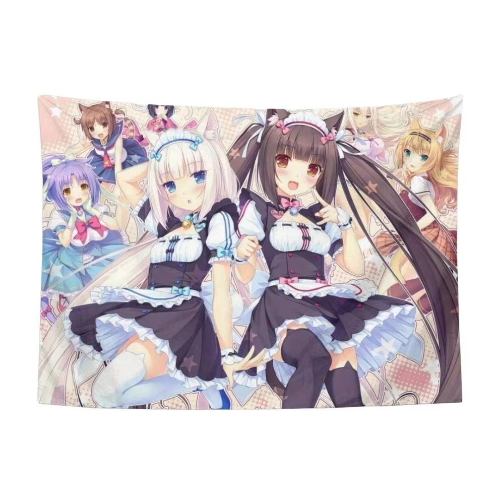 1Pc Nekopara Chocola & Vanilla Tapestry, Anime Cat Girl Wall Hanging, Cool Room Stuff, Large Size, Polyester 2D Print, Bedroom S