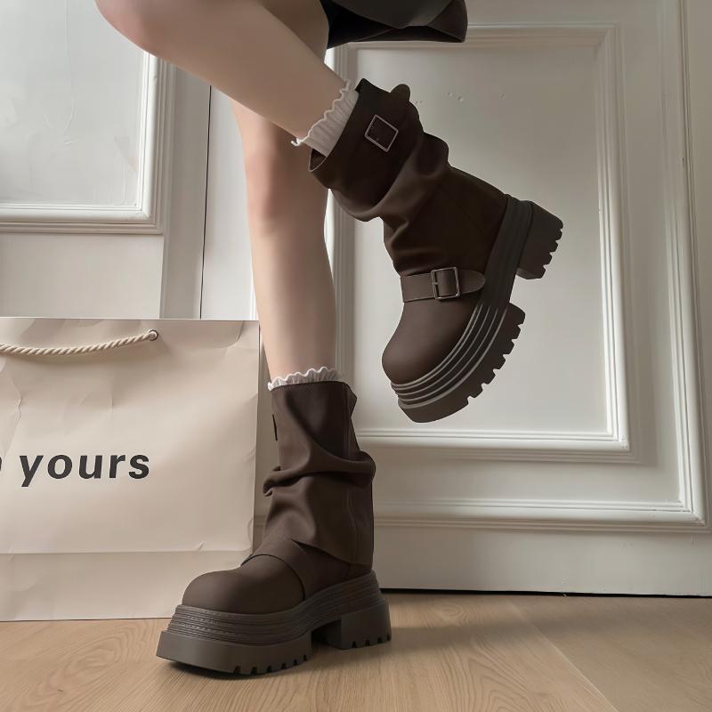 Winter Plateau Absatz Erhöhung Damen Stiefeletten Dicke Absätze Schuhe Weibliche Punk Vintage Kurze Booties Zapatos De Muje