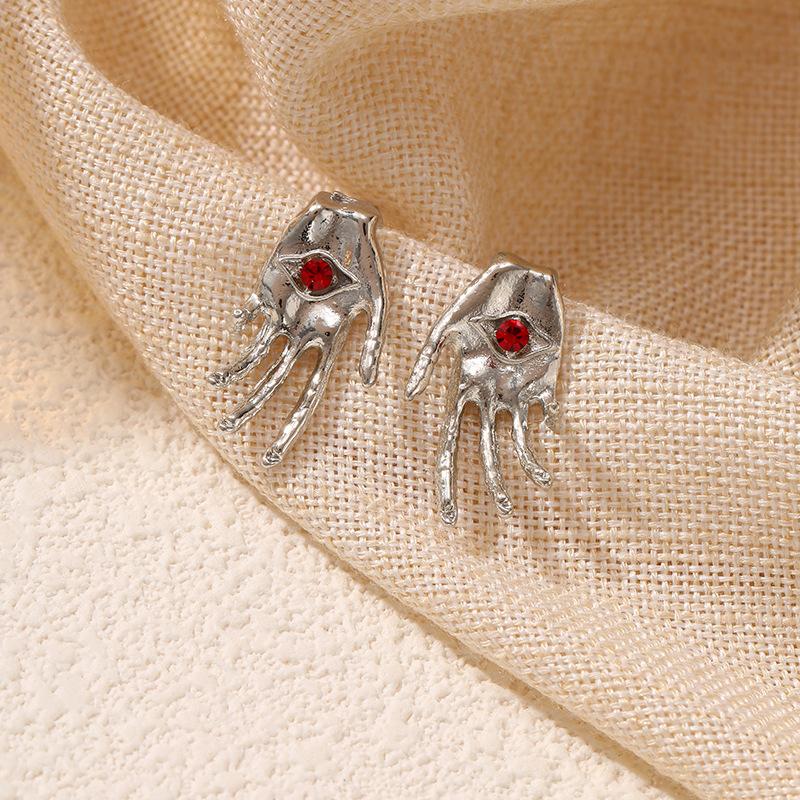 

Панк Серьги Дьявола Пальма Бриллиант Красные Винтажные Серьги Глаз Дьявола Мужские и Женские серебряный