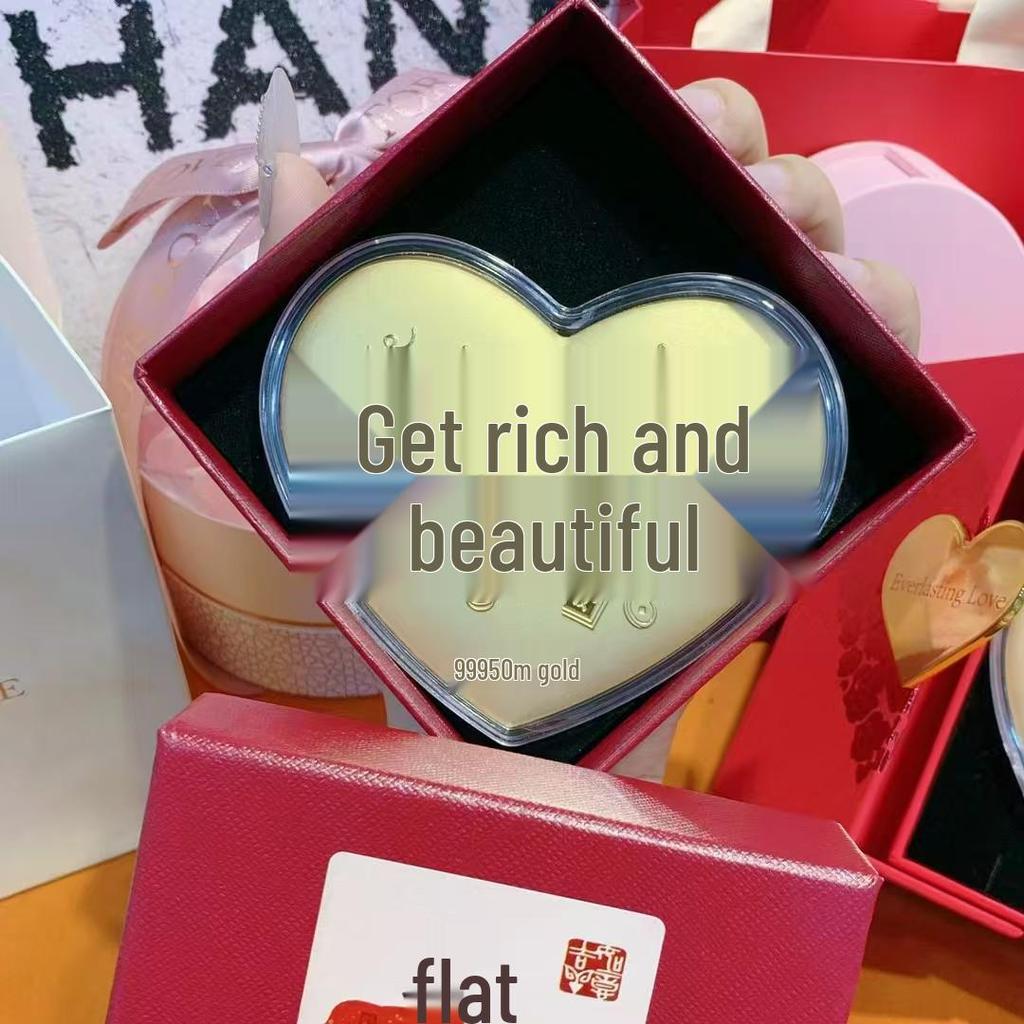 Gold 999 Pure Gold Heart-Shaped Qixi Festival Cake - Valentine's Day Gift "Love 520" for Your Princess.