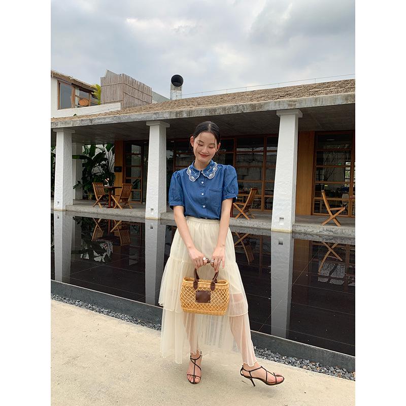 2025 Summer French Socialite Mesh Midi Skirt - Fashionable See-Through Design for Women