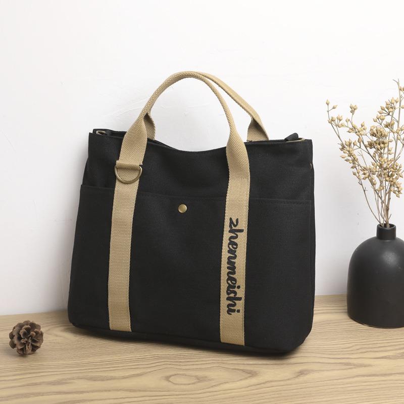 Women Large Capacity Canvas Handheld Bag Minimalist Casual Shoulder Bag Fashion Short-Trip Lightweight Travel Bag