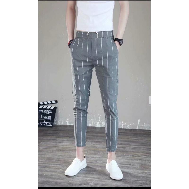 2024 Men's Korean Style Slim-Fit Striped Casual Nine-Point Pants
