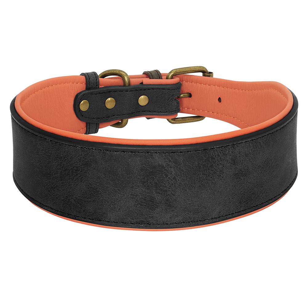 

Personalized Leather Dog Collar Necklace Wide Padded Pet ID Collars Free Print Dogs Name Collars for Medium Large Dogs Bulldog XL