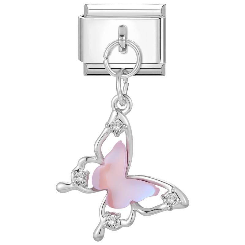 New Glitter Bow Shell Moon Butterfly Heart Cherry Dreamy Pendant Italian Charm Links Fit 9MM Stainless Steel Bracelet DIY Making