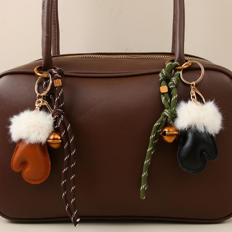 Furry Mitten Keychain With Bell Leather Gloves Bag Creative Charm Women's Bag Pendant Knot Decoration Car Keychain Accessories