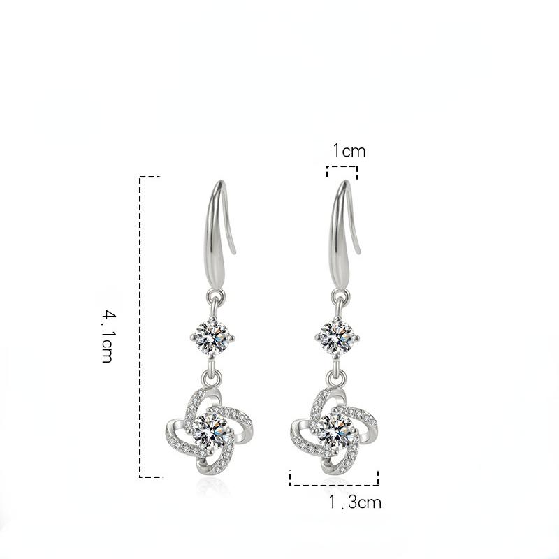 Sace Gems Micro-inlaid Zircon Earrings Women's Rotating Clover Earrings Simple Personality Ear Hook Windmill Earrings Earrings.