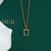 Glacier Blue-Green Diamond Square Necklace with 18K Gold-Plated Titanium Steel Clavicle Chain