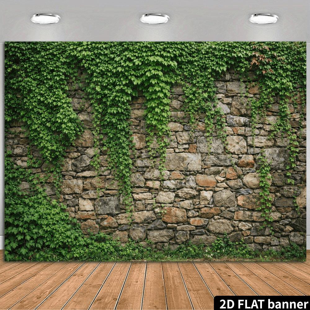 2D Plane Retro Stone Wall Climbing Vine Background Fabric Extremely Realistic