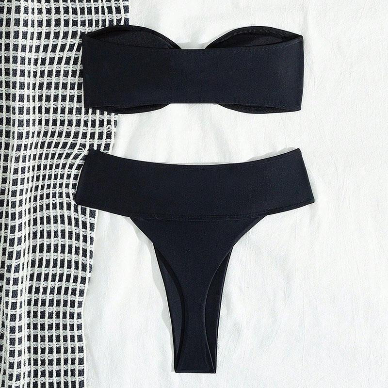 Solid Color G-String Bikini Breathtaking Bathing Suit with Feminine Bandage Design Deal Brazilian Bikini for the Beachwear
