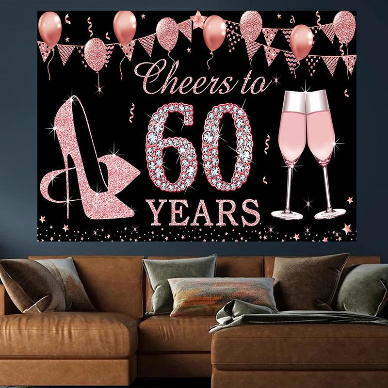 Party Backdrop Fabric 1 Piece 60th Birthday Decoration Banner "To Celebrate 60 Years" Rose Gold 60th Birthday Backdrop Fabric