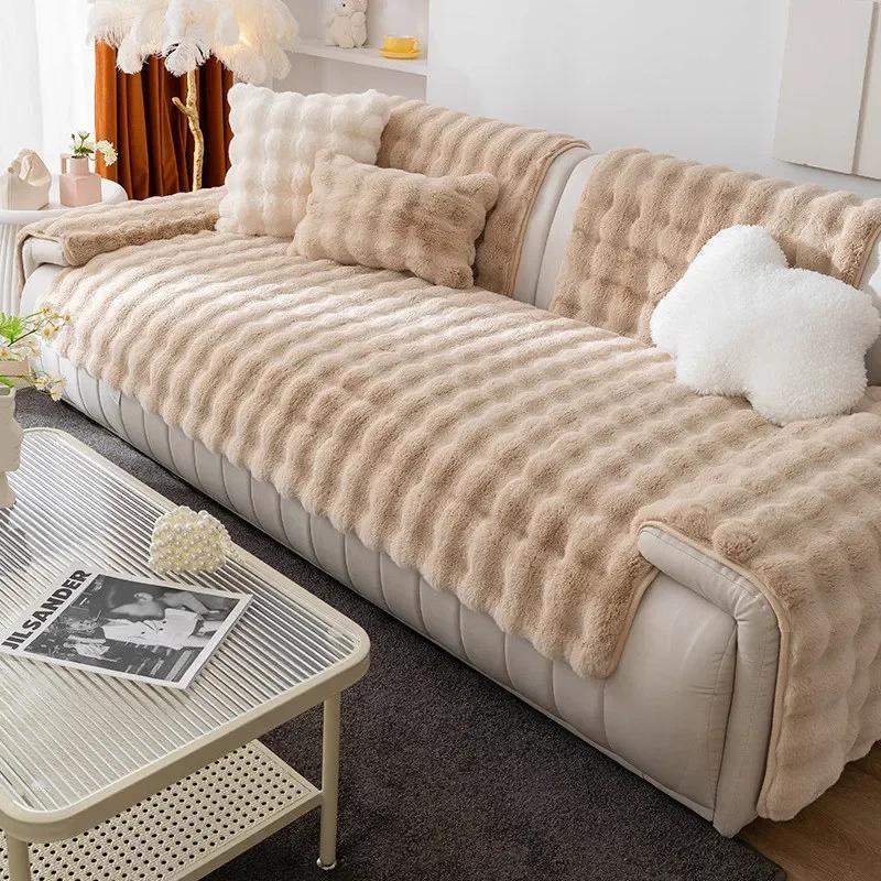 Eifloy-Rabbit Fur Sofa Cover For Living Room, Plush Couch Slipcover, Non-Slip, Ultra-Soft Warm, Armchair Furniture Protector